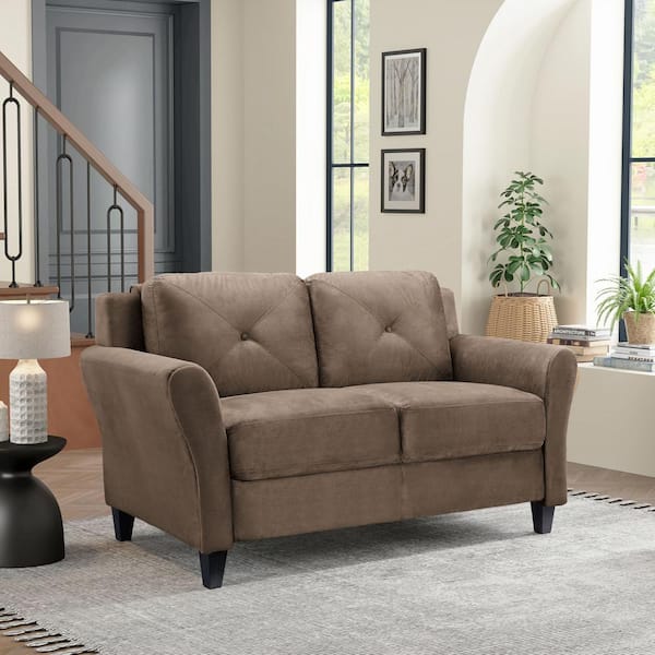 Lifestyle Solutions Harvard 57 in. Brown Microfiber 2-Seat Loveseat with Round Arms