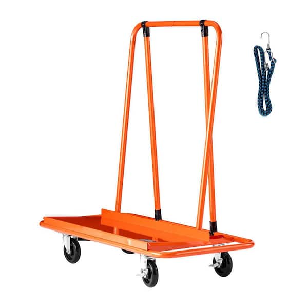 Drywall Cart Dolly with 1800lbs. Load Capacity, Steel Panel Dolly with 4 Swivel Casters, Durable, Tie-Down Strap, Orange