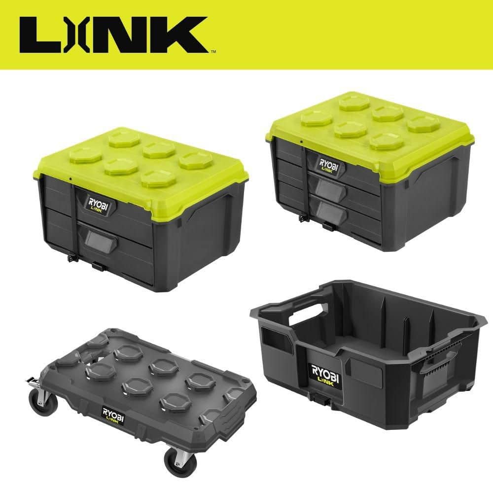 Ryobi LINK 3 Drawer Organizer, 2 Drawer Organizer, Tool Crate, and Rolling Base