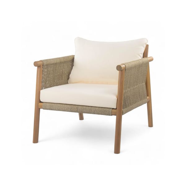 CHRISTOPHER KNIGHT HOME Twilight Patio Outdoor Wood Lounge Chair with Beige Cushions, Rope Weave, Teak