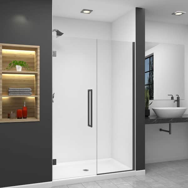 Transolid Elizabeth 52 in. W x 76 in. H Hinged Frameless Shower Door in Matte Black with Clear Glass