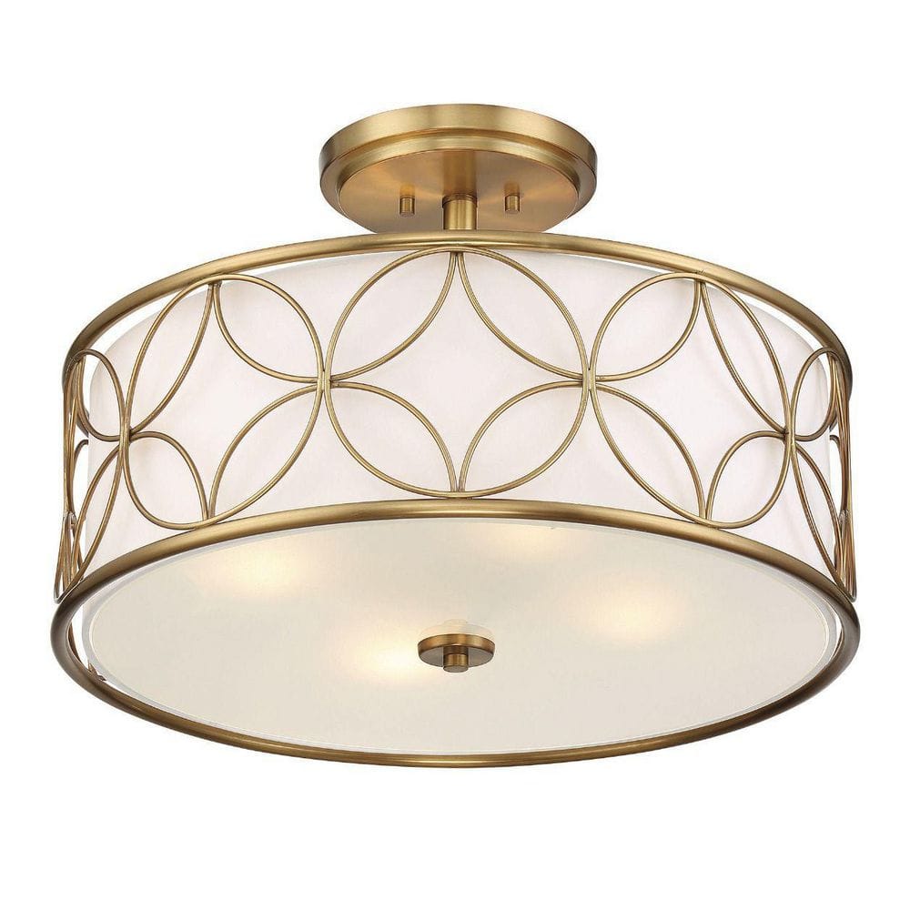 Warm Brass 4-Light Semi-Flush Mount with Geometric Pattern