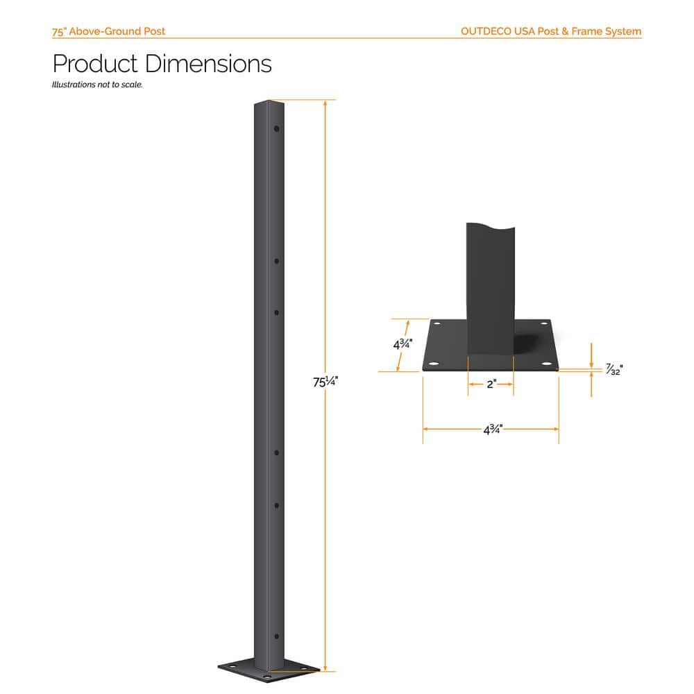 75 in. Black Galvanized Steel Fence Post with Welded Base Plate