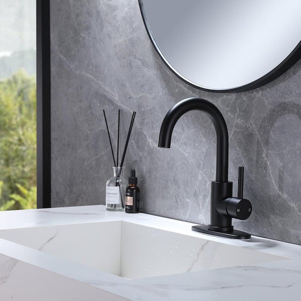 Single Hole Single-Handle High Arc Bathroom Faucet With Swivel Spout in Matte Black