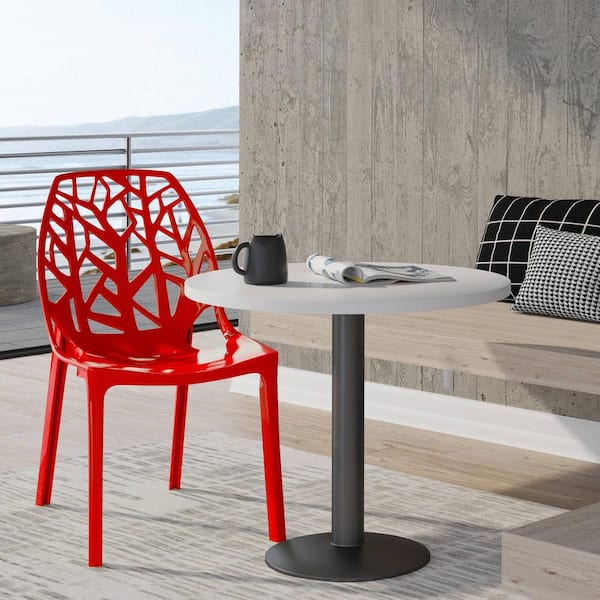 Stackable Accent Dining Chair Modern Cut-Out Design Backrest Side Chair for Indoor and Outdoor in Solid Red
