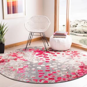Madison Gray/Red 5 ft. x 5 ft. Round Geometric Area Rug