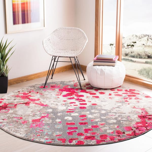 Madison Gray/Red 7 ft. x 7 ft. Round Geometric Area Rug