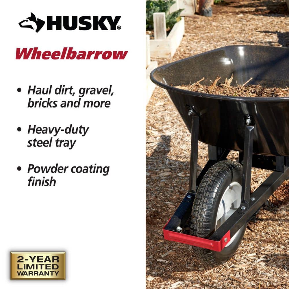 Husky 6 cu. ft. Steel Wheelbarrow with 8 in. Flat-Free Tires HWB3016