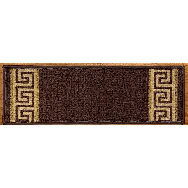 Indoor Meander Greek Design Brown 8.5 in. x 26 in. Stair Tread Cover (Set of 3)