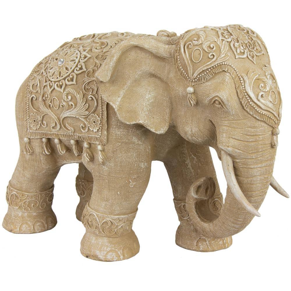 20" Patinated Ivory Resin Elephant Statue