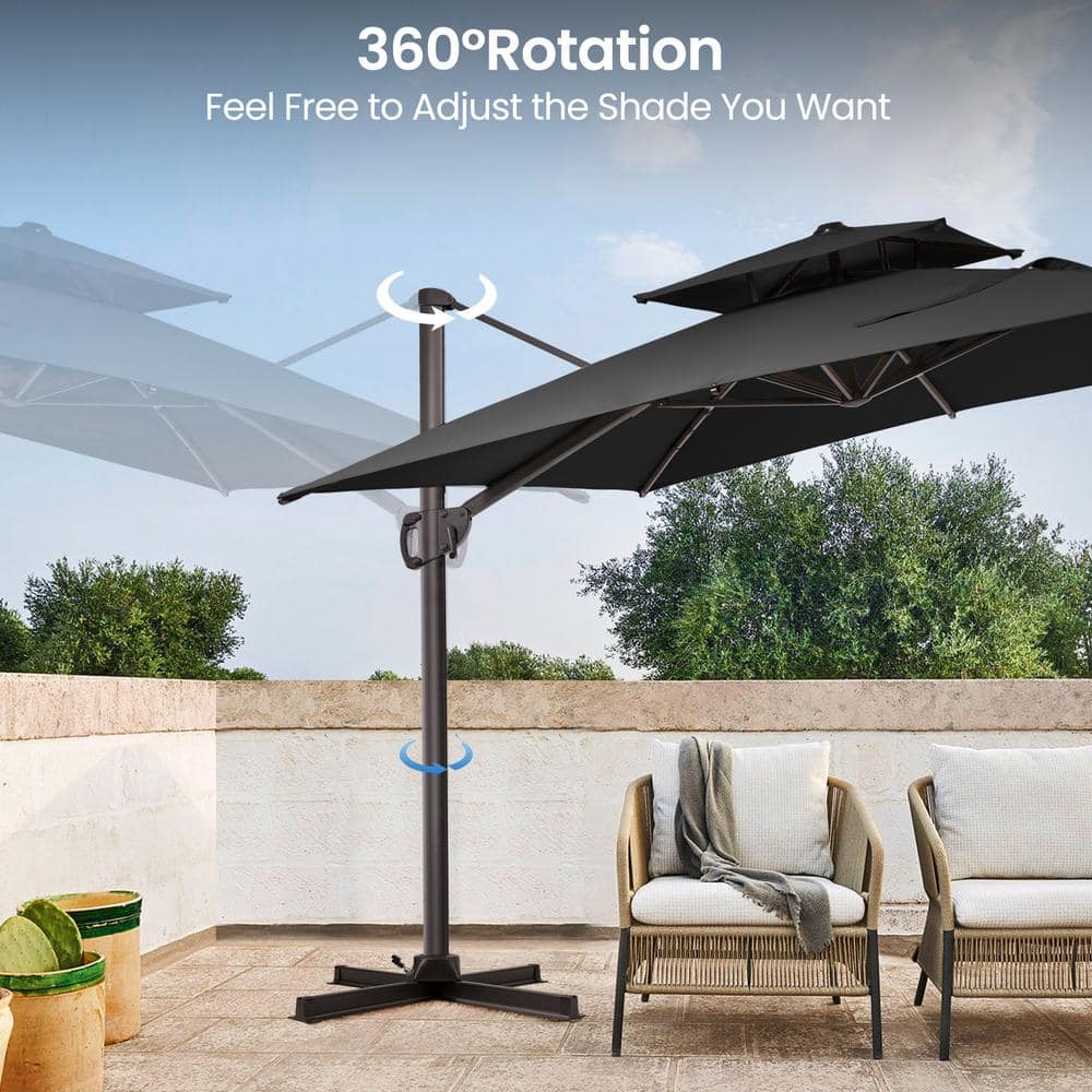 Black 9' x 12' Double Top Cantilever Patio Umbrella