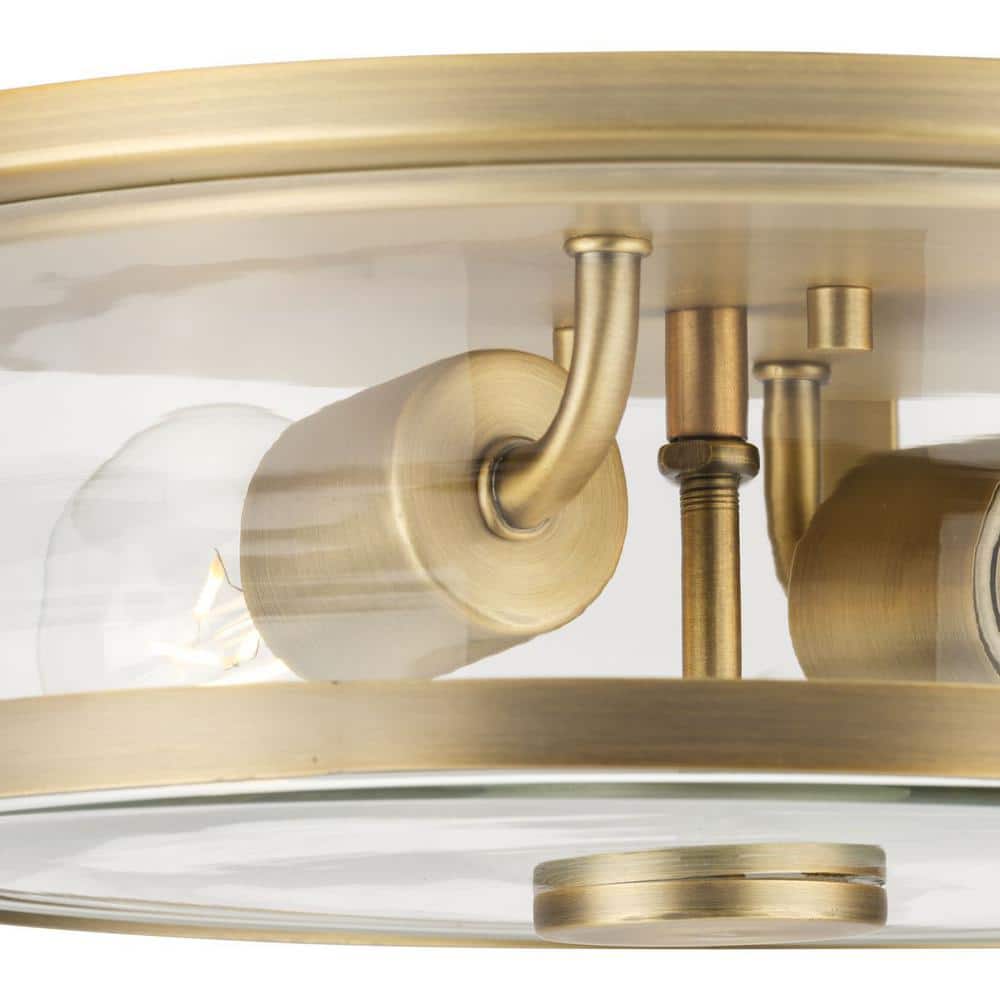 Gilliam Vintage Brass Flush Mount with Clear Curved Glass