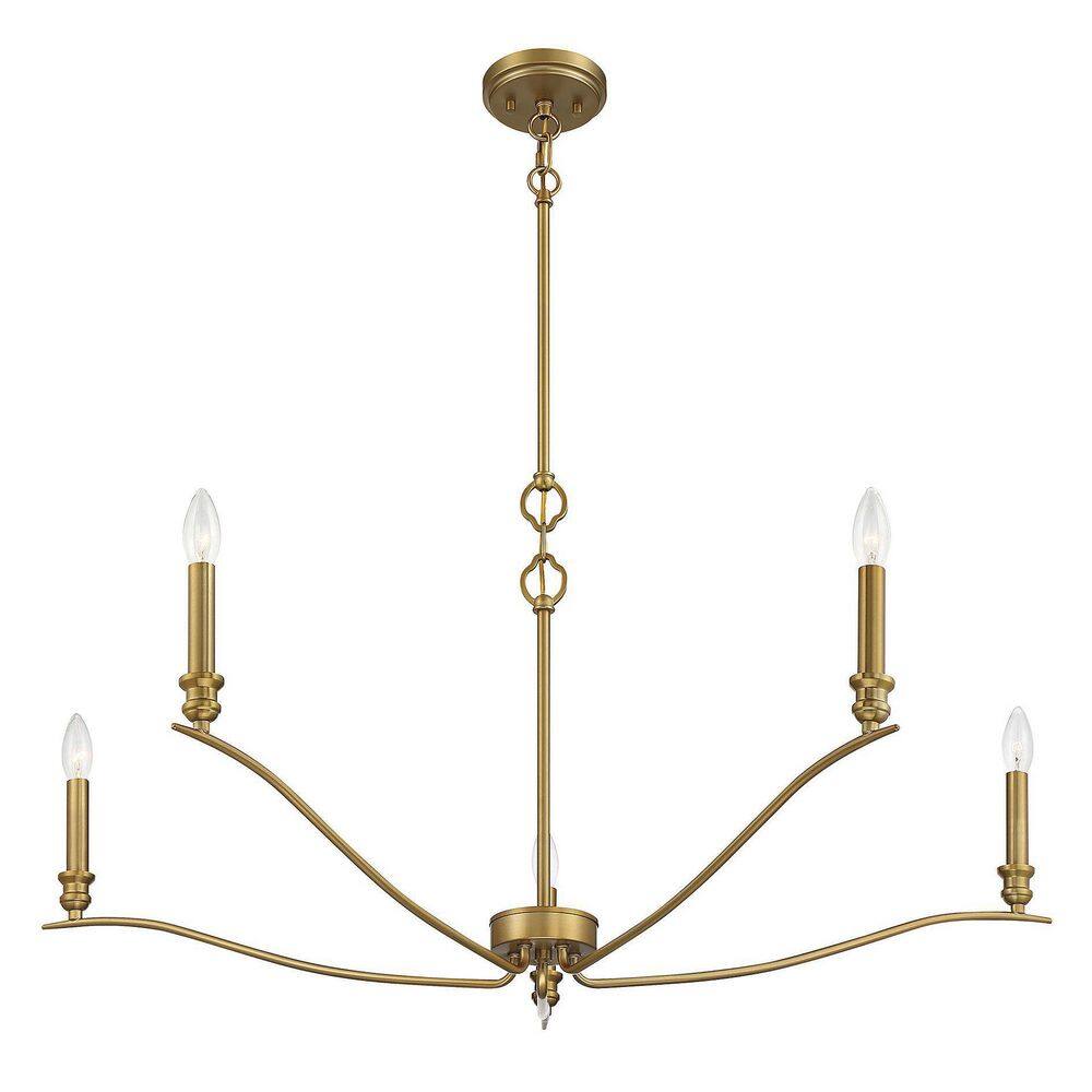 Natural Brass 5-Light Chandelier with Curved Arms
