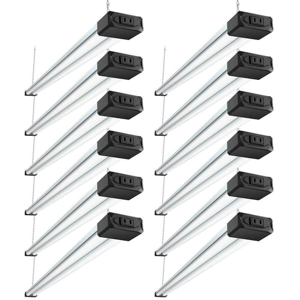 12 Pack 4 ft. 250W Black Linkable LED Shop Light with Reflector, Super Bright 6500K Cool Daylight