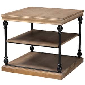 Sebastian 28.1 in. Greywashed and Black Square Wood Top End Table