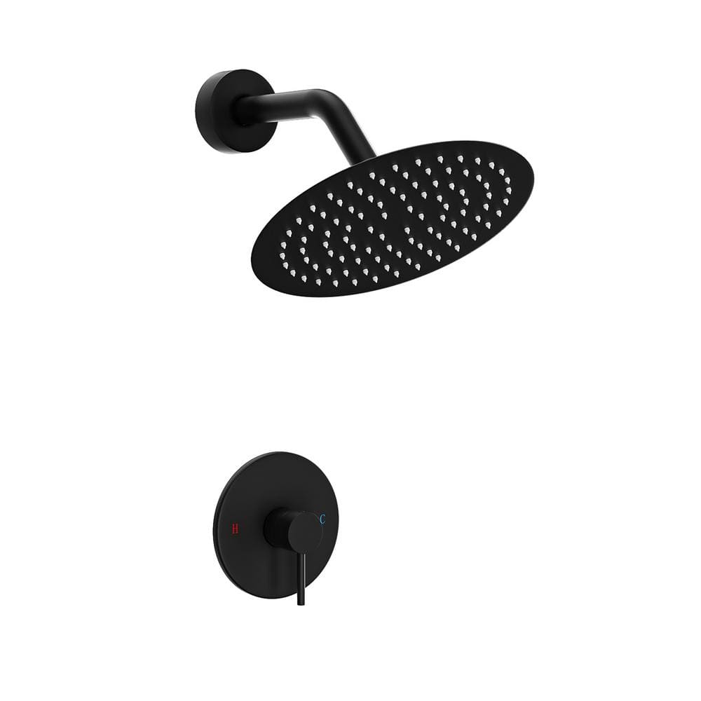 Aosspy 1-Spray Patterns with 1.5 GPM 8 in. Wall Mount Bathroom Fixed Shower Head with Shower Faucet in Matte Black
