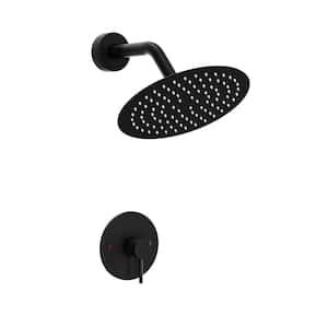 1-Spray Patterns with 1.5 GPM 8 in. Wall Mount Bathroom Fixed Shower Head with Shower Faucet in Matte Black