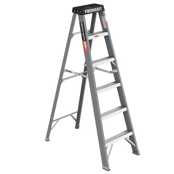 Amucolo 5.75 ft. Gray Fiberglass Step Ladder (11 ft. Reach Height) with 250 lb. Load Capacity