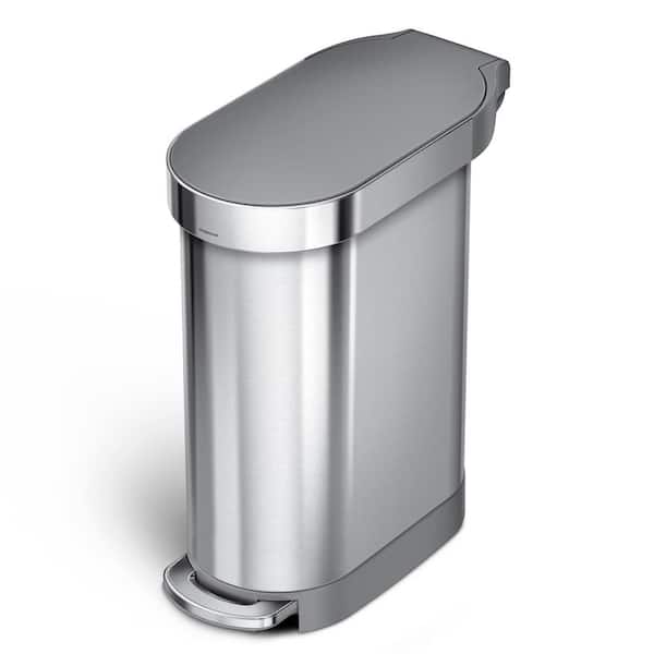 45L Slim Liner Rim Step Kitchen Trash Can, Brushed Stainless Steel with Grey Plastic Lid