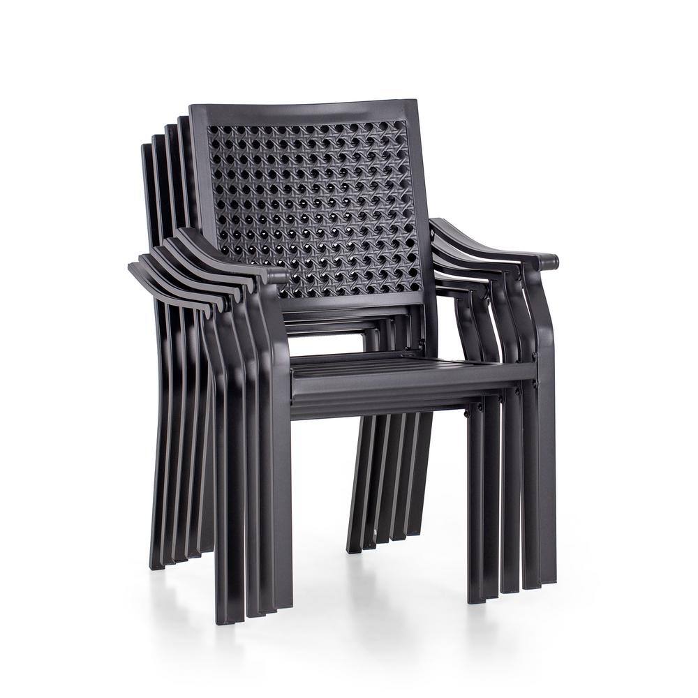 Black Steel Stackable Arm Dining Chairs (Set of 2)