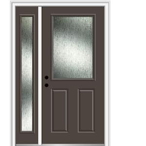 Rain Glass 50 in. x 80 in. Right-Hand Inswing Brown Fiberglass Prehung Front Door on 4-9/16 in. Frame