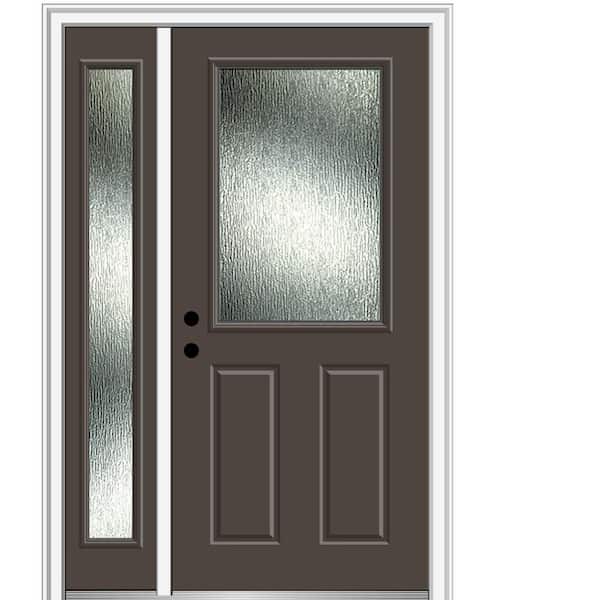 MMI Door Rain Glass 53 in. x 81.75 in. Right-Hand Inswing 1/2 Lite 2-Panel Painted Brown Prehung Front Door on 4-9/16 in. Frame
