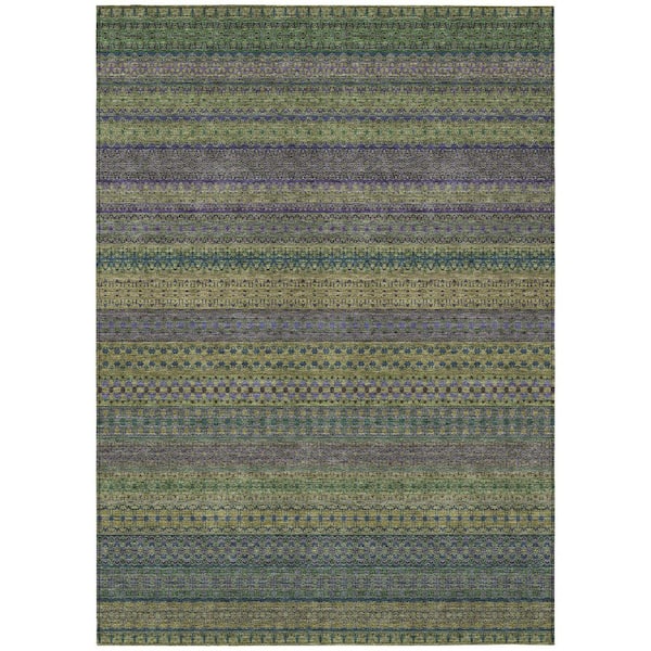 Olive Green 10 ft. x 14 ft. Woven Striped Polyester Rectangle Indoor/Outdoor Area Rug