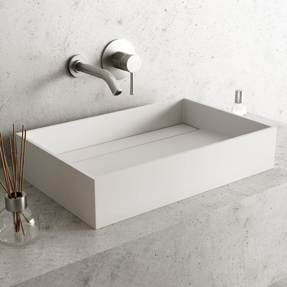 VIGO Montauk Modern White Matte Stone 23 in. L x 15 in. W x 5 in. H Rectangular Vessel Bathroom Sink