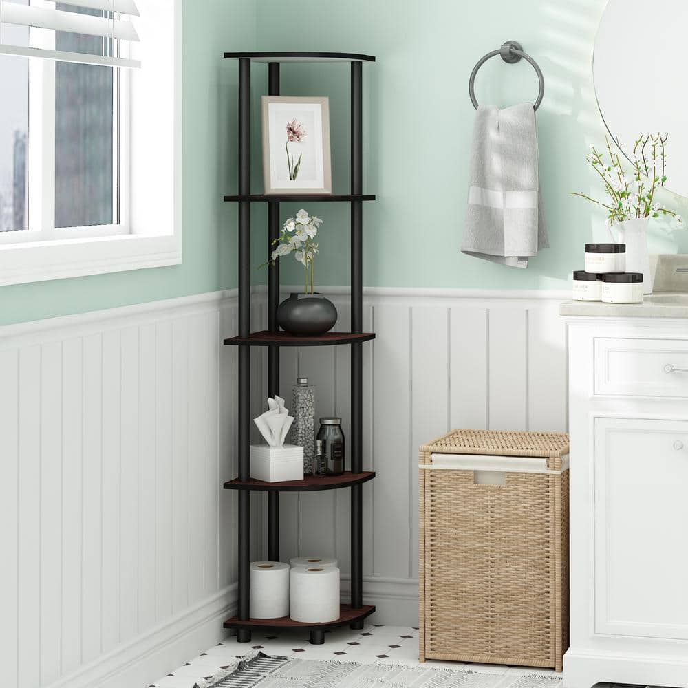 Dark Cherry and Black 5-Tier Corner Display Shelf