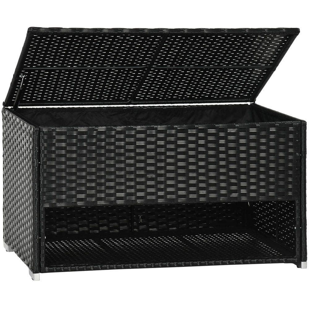 Black 81 Gal. PE Rattan Wicker All-Weather Deck Box with Liner, Outdoor ...