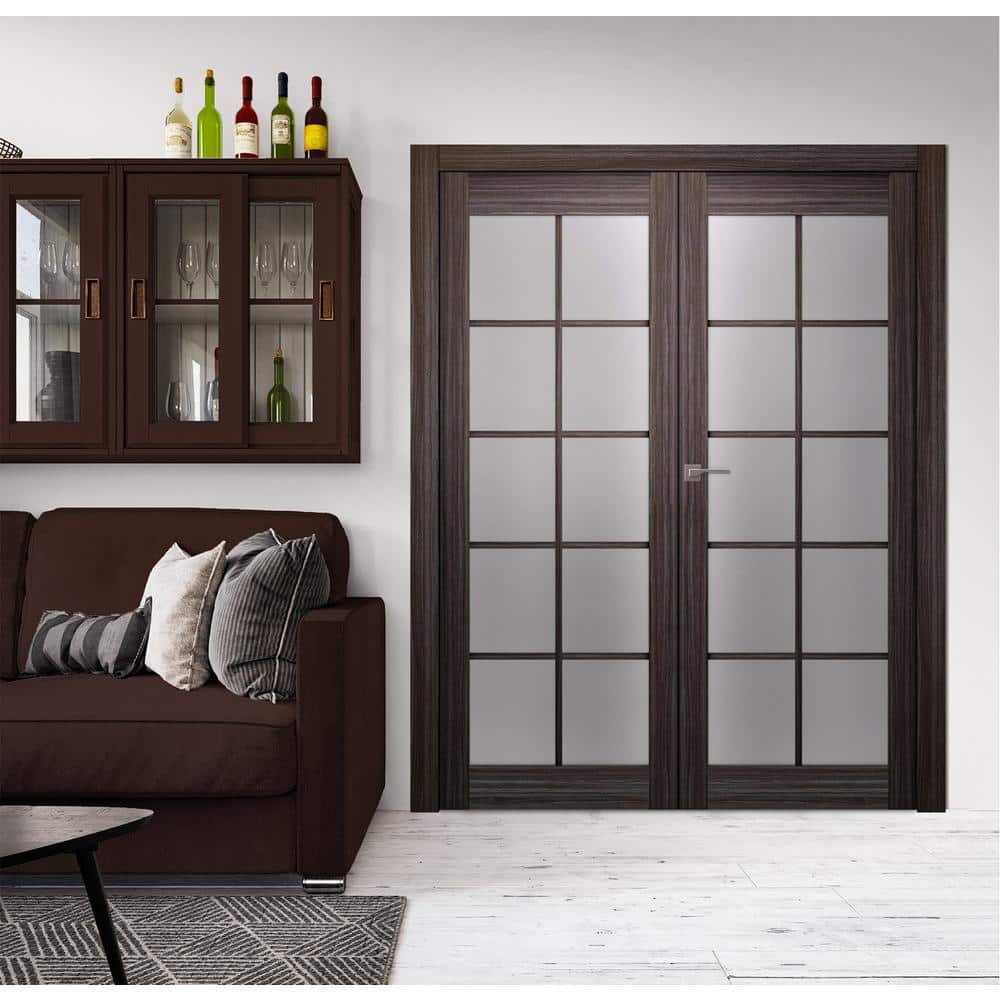 Gray Oak 48" x 84" Frosted Glass Wood Composite Prehung French Door