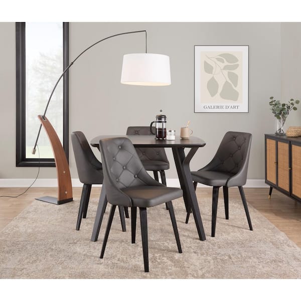 Lumisource Marche Grey Faux Leather and Black Wood Button Tufted Side Chair (Set of 2)