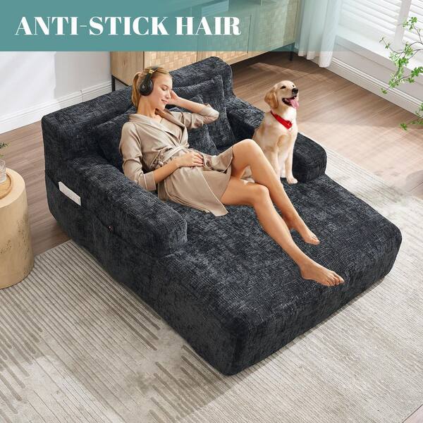 HOMEFUN Modern Black Chenille Upholstery Oversized Chaise