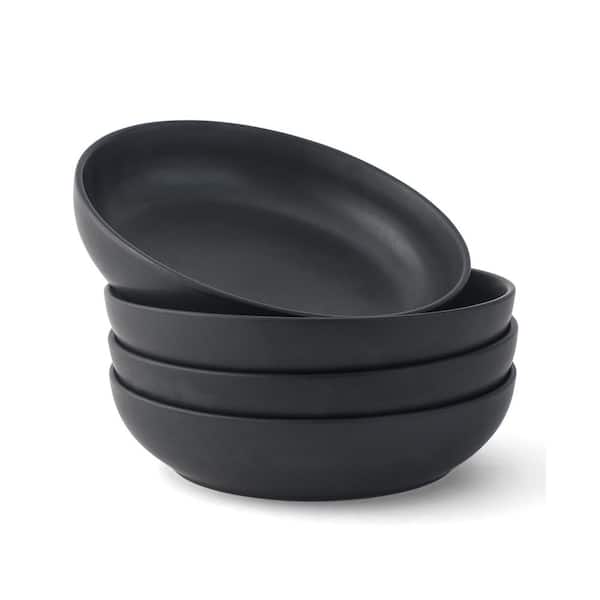 JoyJolt 4-Pieces Stoneware Pasta Bowl Set, 40 oz.-Matte Black