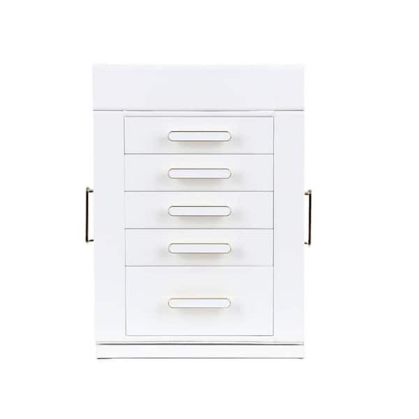 Shadow Box Rotating White PU Leather 360° Rotating Jewelry Box with Shadow Box, Detachable ...