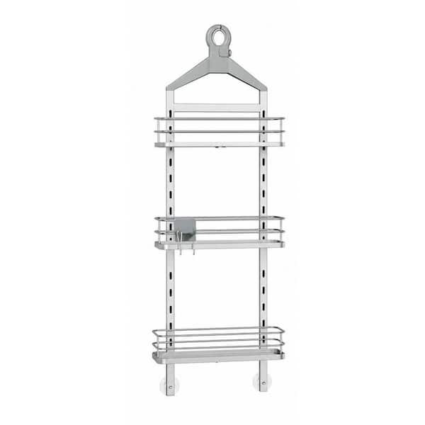 Over-the-Shower-Head 3-Tier Height-Adjustable Anti-Swing Sturdy Large Capacity Shower Caddy in Silver