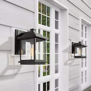 Square 1-Light Black Outdoor Wall Lantern Sconce with Clear Glass Shade, Modern Exterior Wall Light for Patio Garden