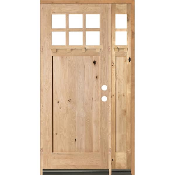 Krosswood Doors 50 in. x 96 in. Craftsman Knotty Alder 1 PNL 6 Lt DS Unfinished Left-Hand Inswing Prehung Front Door/Right Sidelite