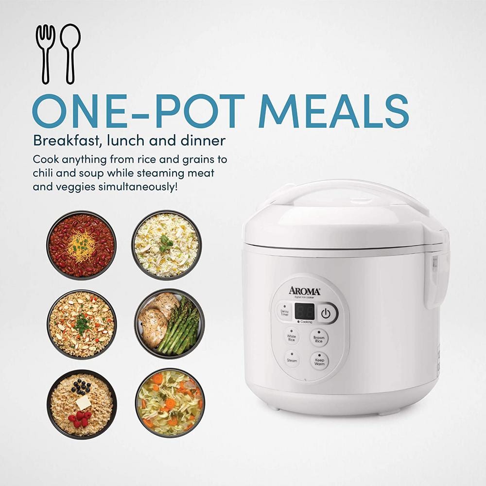 Aroma 8-Cup White Digital Rice Cooker and Steamer