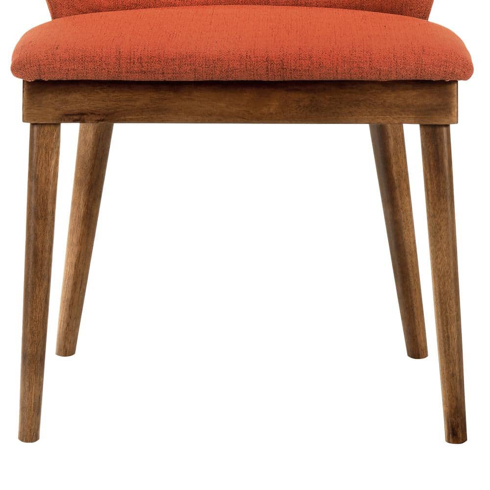 Sleek Orange Fabric Upholstered Side Chair with Walnut Wood Frame