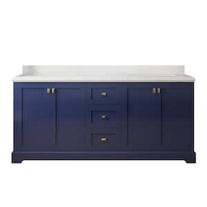 72 in. W x 22.25 in. D x 33.88 in. H Bath Vanity in Navy with White Marble Top and Undermount Ceramic Sink