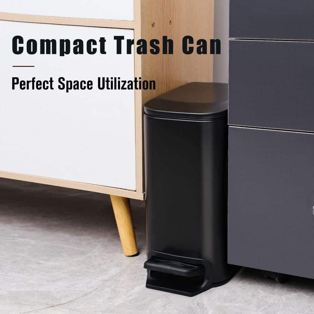 Matt Black Stainless Steel Pedal Trash Can with Soft Close Lid
