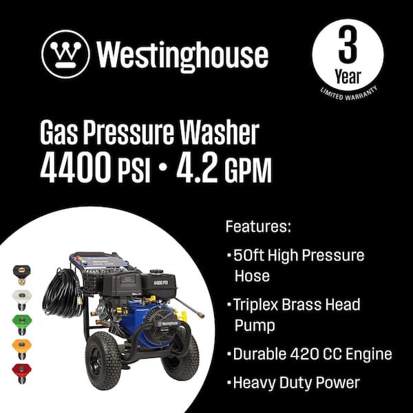 WPX 4400 psi 4.2 GPM 420 CC Cold Water Gas Powered Triplex Pump Pressure Washer with 5 Quick Connect Nozzles