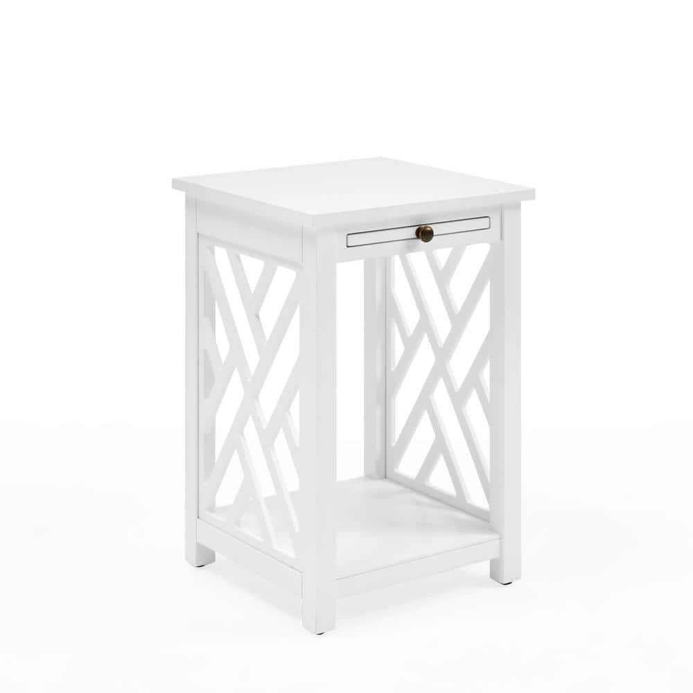 Coventry Pine Wood End Table with Tray Shelf in White