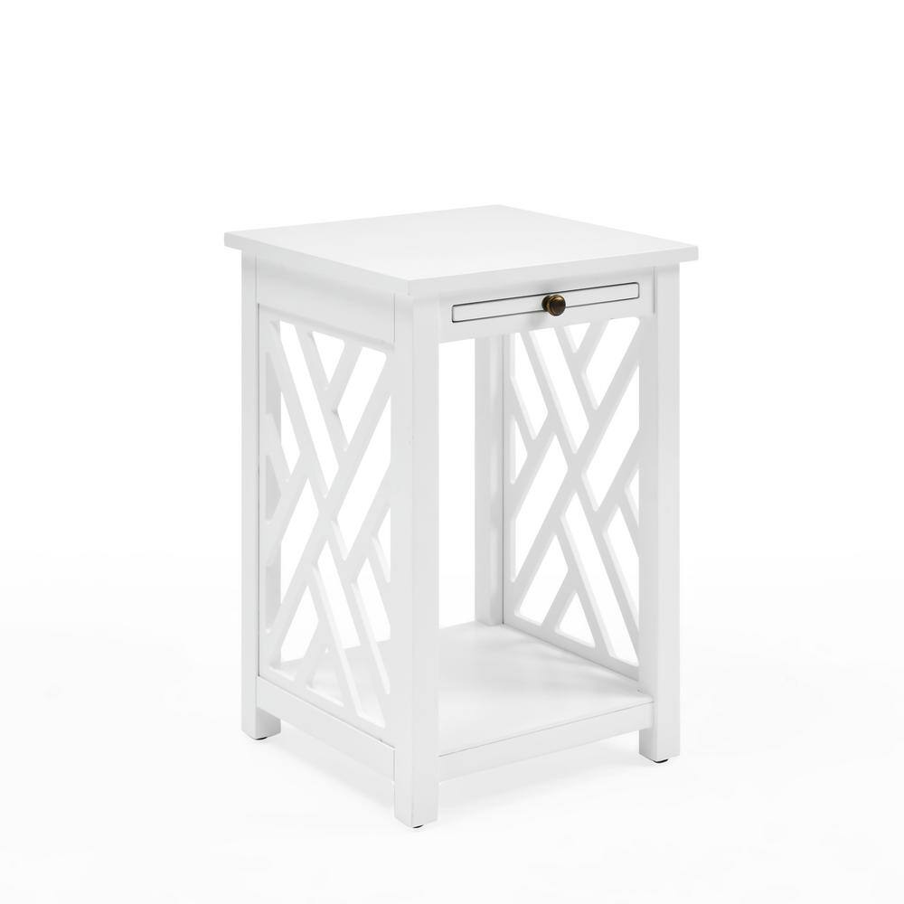 Coventry Pine Wood End Table with Tray Shelf in White