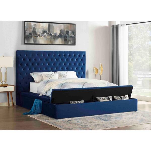 Best Master Furniture Jonathan Velvet Blue Queen Tufted Bed With Storage Yy136blq The Home Depot Best Master Furniture Jonathan Velvet, Blue Velvet Queen Bed With Storage