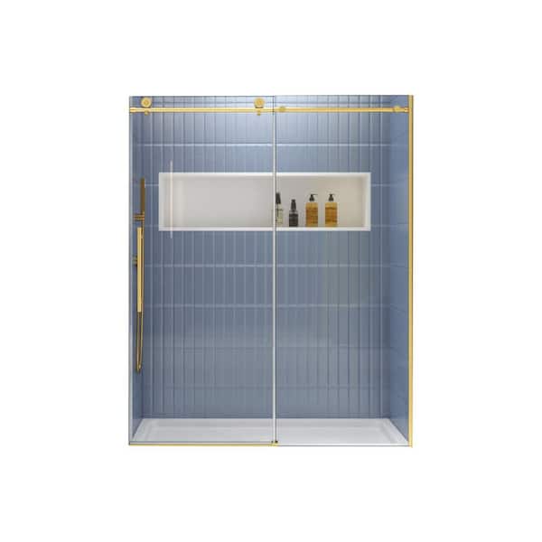 Boosicavelly 60 in. W x 74 in. H Sliding Semi-Frameless Shower Door inBrushed Gold Finish with Clear Glass