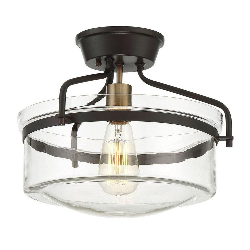 Clear Glass and Bronze Semi-Flush Mount Ceiling Light