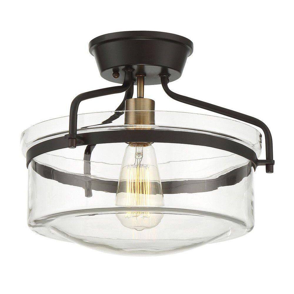 Clear Glass and Bronze Semi-Flush Mount Ceiling Light
