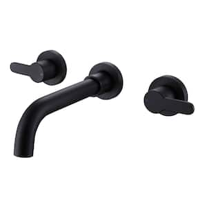 2-Handle Wall Mounted Roman Tub Faucet Brass Tub Filler Modern 3 Holes Bathtub Faucets in Matte Black